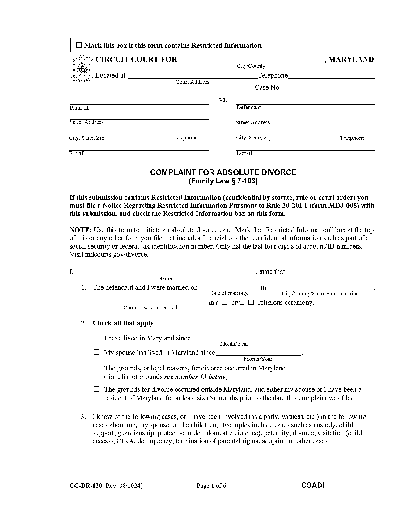 printable divorce papers for georgia onlne free